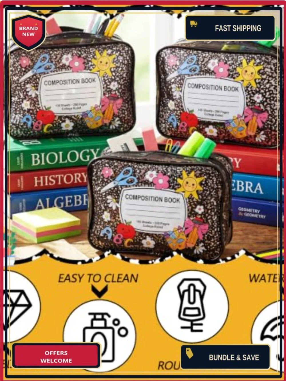 12-Pack PVC Zipper Pouch Organizer Bags Teacher Survival Kit Supplies Clear